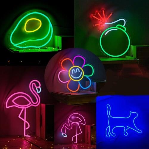 Creative Led Neon Sign Acrylic 5V USB Powered Avocado Flowers Drink Bomb Lipstick Martini Neon Wall Lights for Bedroom Bar Home