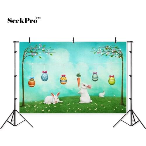 Thin vinyl happy easter rabbit eggs meadow children photo Background Printed Professional indoor Photographic studio Backdrop