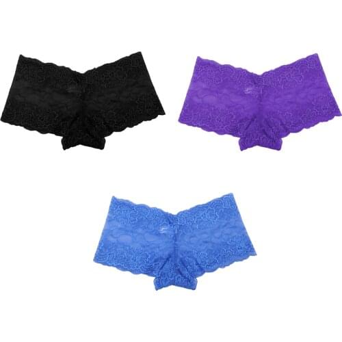 3pcs/lots Big Size Sexy Panties Ladies Boyshort Lace Underpants Boxers Seamless Transparent Hollow Out M - XXXL Underwear Women