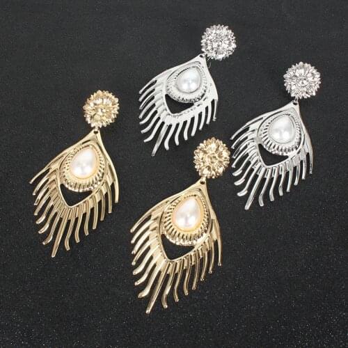 Find Me Alloy New Bohemian Imitation Pearl Tassel Long Pendant Earrings For Women Jewelry Accessories