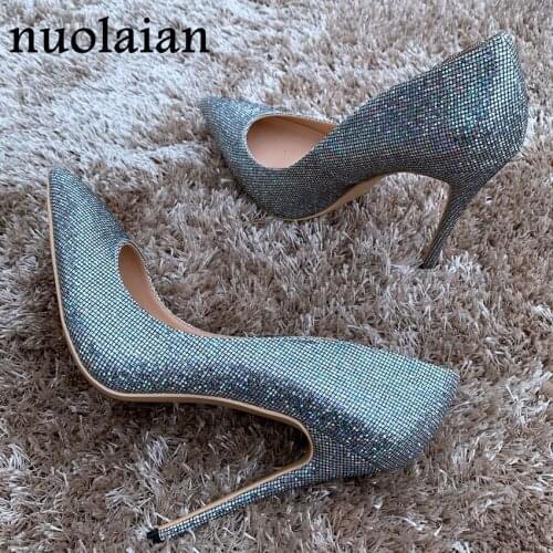 8/10/12CM High Heels Woman Slip On Dress High Heel Shoes Women Platform Pumps Ladies Bling Leather Pump Shoe Summer Sandals