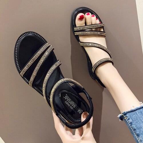 Female Sandals Girl 2021 New Summer Students A Hundred Water Drill Open-toed Roman Sandals Flat-bottomed Fairy Wind Ins Tide