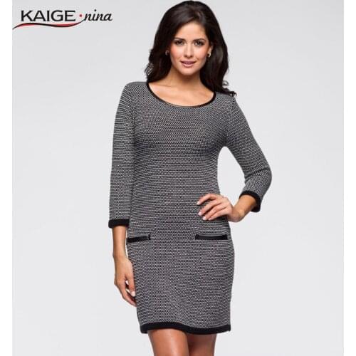 Kaige.Nina Women Dress 2017 Autumn Dresses solid colours Three Quarter Sleeve Women Clothing Office lady Dresses 18026 a