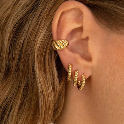 Gold Color Twist Pattern Hyperbole Chunky Womens Earrings Punk Trend Circle Round Ear Accessories Jewelry Metal Jewellry E412