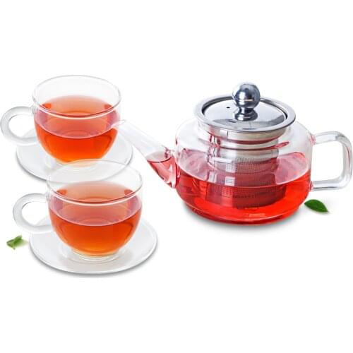 1x 5in1 Kung fu Coffee Tea Set -335ml Heat-Resisting Glass Tea Pot with Stainless Steel Infuser & Filter+2* 100ml Mug +2* Saucer