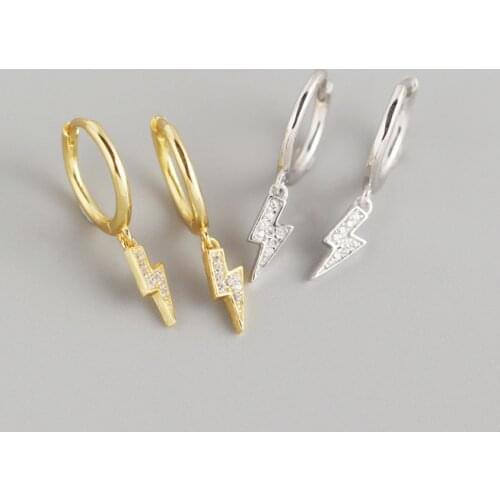 1Pair 8.5MM 18K Gold plated 925 Sterling silver Micro Pave CZ Zircon aaa+ Lightning Hoop Huggie Earrings tlE1139