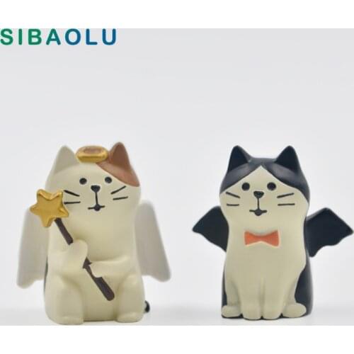 1pc Angel Devil Decole Cats figurine Lover Resin Craft Anime Model home decor miniature fairy garden decoration DIY accessories
