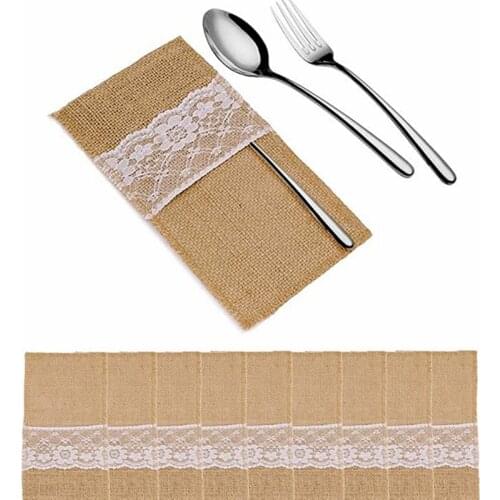 1x Jute Burlap Cutlery Pouch Rustic Wedding Birthday Party Accessories Tableware Knife Fork Holder Bag Table Decoration Supplies