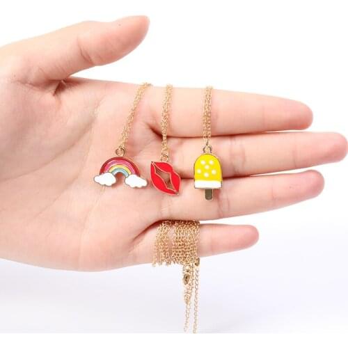 10 Lucky love heart Flower Cubic Zirconia Colorful Enamel Crystal animal Zircon charm chain necklace Rhinestone Cartoon Kawaii