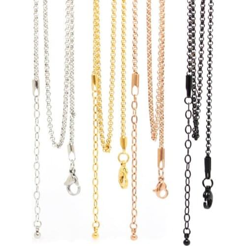 10PCS/Lot 24''+2'' extension (65cm) /rose/gold/chocolate/black 316L Stainless Steel 2.3mm Rolo Chain Pendant Necklace