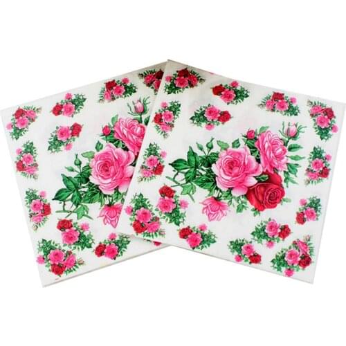 20pcs Servilletas Decoupage Vintage Green Pink Table Napkins Paper Tissue Printed Flower Rose Wedding Birthday Party Decoration