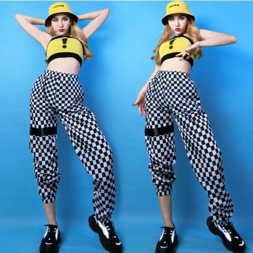 2020 Hip Hop Street Dance Costumes Jazz DJ Nightclub Bar Women Gogo Costumes Vest Lattice Casual Pants Performance Wear SL3604