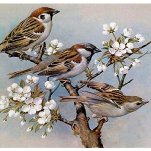 5D DIY Diamond Painting Animal Painting Branch Three Birds Beautiful Scenery Picture Square/Round Diamond Cross Stitch Art TX242