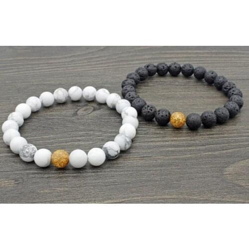 8mm sg2 Reiki Chakra black stone volcanic lava Bracelet elastic white Howlite Buddha Yoga Charm stone bead Bangles