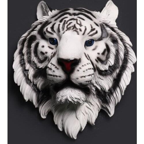 Abstract White Tiger Head Sculpture Wall Mounted Resin Animal Totem Mascot Decoration Art and Craft Present Ornament Accessories