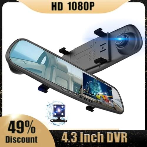 4.3 Inch Car Rear view Mirror FHD 1080P Dvr Dashcam Video Recorder Dual Lens Night Vision G-Sensor Auto Registrator