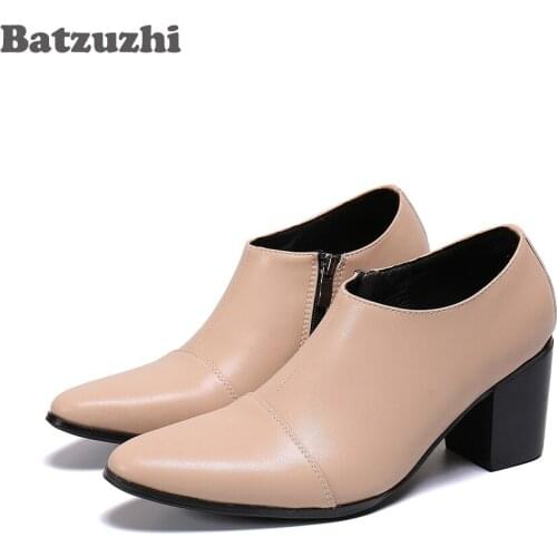 Batzuzhi Fashion Mens Shoes Pointed Toe Soft Leather Ankle Boots for Men 7CM HIGH Heels Party Casual Shoes Big Sizes,EU38-EU46