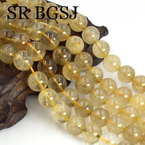 Free Shipping 6 8 10mm Wholesale AAA Gold Rutilated Quartz Round Gems Stone Beaded Beads 15"