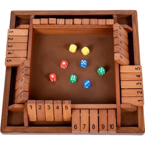 Wooden Deluxe Four Sided 10 Numbers Shut The Box Board Game Set Dice Party Club Drinking Games For Adults Families Dropshipping