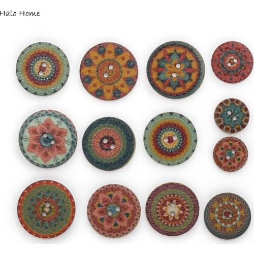 50pcs Retro series Wood Buttons for Handwork Sewing Scrapbook Clothing Crafts Accessories Gift Card Decor 15-25mm