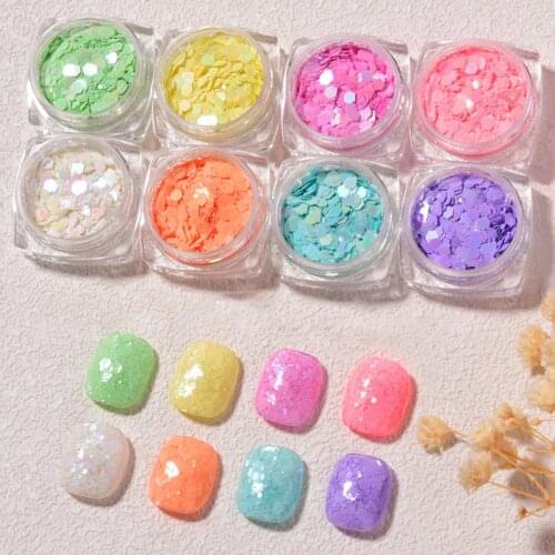 Fluorescent Macaron Color Nail Sequins Mixed Size 3D Hexagon Nail Flakes Slices Paillette DIY Manicure Nail Art Decorations