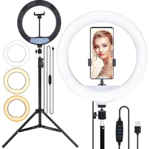 Fosoto Photography 12 inch LED Ring Light 3000-5800k Dimmable Ring Lamp Lighting With Tripod For Selfie Makeup Video