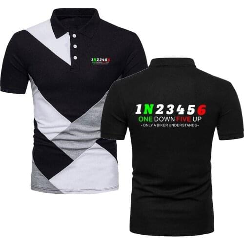 Polo Shirts Men TShirt Motorcycle Shift Gear 1N23456 Printed Military Style TopTees Retro Moto Topshirts Contrast Color Polo