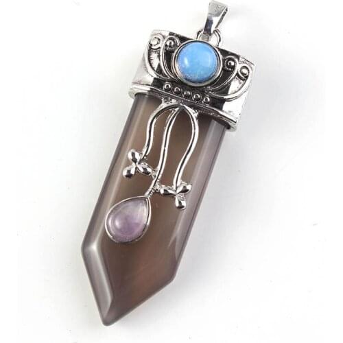 FYSL Silver Plated Leaf Flower Sword Shape Many Colors Quartz Stone Pendant for Gift Trendy Jewelry