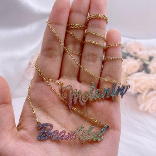 Custom Necklace Custom Bling Name Necklace Personalized Acrylic Nameplate NamePendant Necklaces for Women Gifts