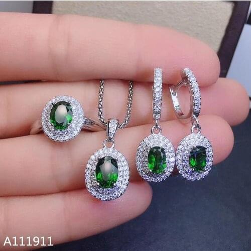KJJEAXCMY Fine Jewelry 925 Sterling Silver Inlaid Natural Diopside Necklace Ring Earring popular ladies Suit Support Test Cute
