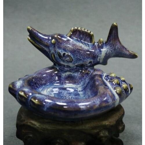 China Blue glaze ceramic fish pen wash crafts statue