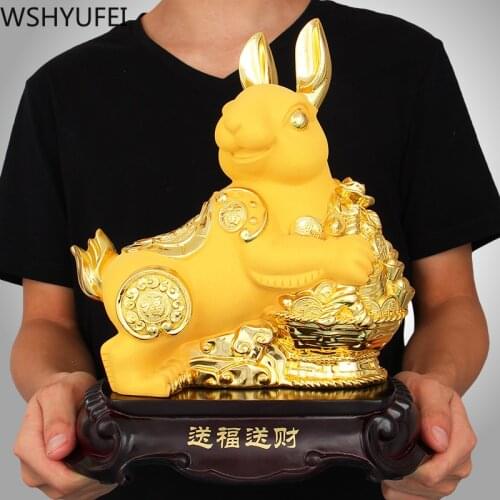 Chinese Style Fengshui Lucky Money Rabbit Zodiac Resin Statue Desk Living Room Ornaments Housewarming Christmas Gifts
