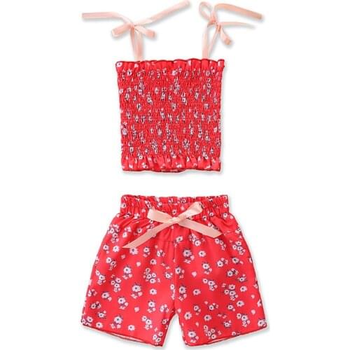 Citgeett Summer 1-6T Kids Baby Girl Floral Print Bow Spaghetti Straps Sleeveless Crop Top+Shorts Clothes Set