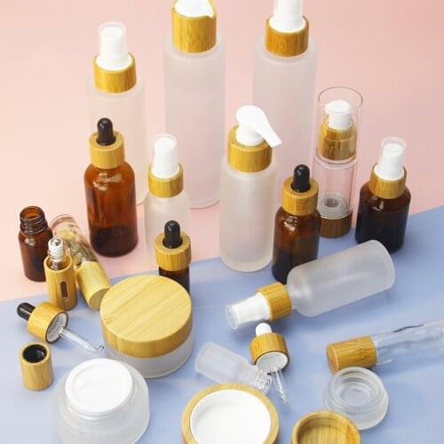 Cosmetic CBD hemp oil frosted clear jar bamboo bottles with lotion spray cap sample skin care cream 30ml 50ml 100ml 120ml 150ml