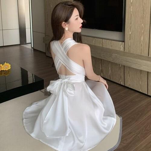 Backless Sexy A-line Short Dress Women New Summer Off Shoulder V-neck Evening Party Dresses White Beach Style Female clothing