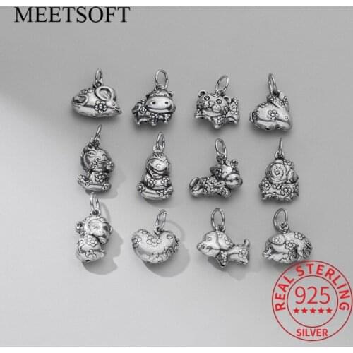 MEETSOFT Vintage 925 Sterling Silver 12 Chinese zodiac Animals of DIY Making Finding Handmade Necklace Bracelect Accessory