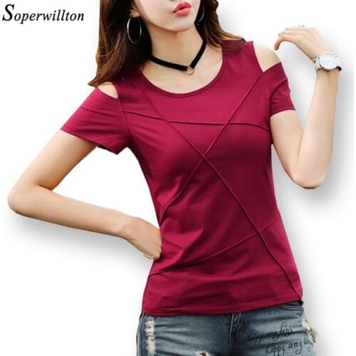 Trendy T Shirt Women Tops Cotton Tee Shirt Femme Camisetas Mujer 2021 Off Shoulder Short Sleeve Tshirt Female Summer Red T13