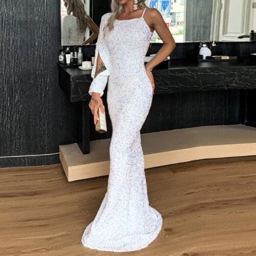 Fashion Woman Dress One Shoulder Floor Length White Sexy Dress 2020 New Fashion Women Clothing Dress Ladies Party Dress