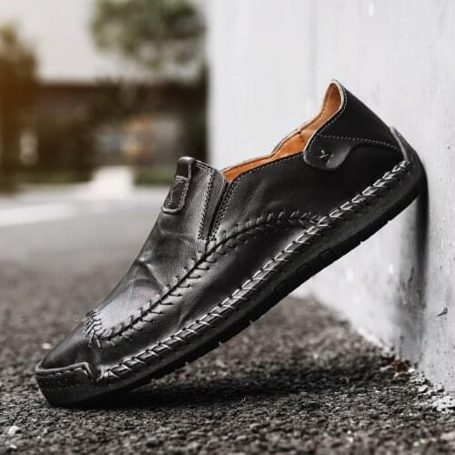 Plus Size 38-48 Moccasins Men Large Casual Shoes Leather Moccasins for Men Slip on Flats Loafers Big Car Driving Shoes Black