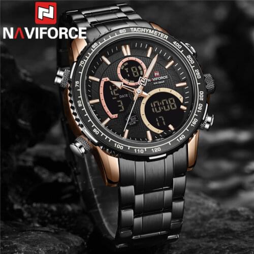 NAVIFORCE Top Brand Luxury Classic Men Watch Quartz Digital Male Clock Military Sport Black Stainless Steel Man Wristwatch 9182