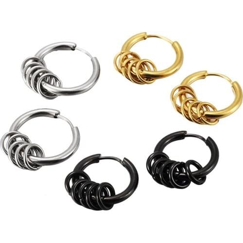 Men/Women Punk Titanium Steel Earrings Small Circle Round Wire Earrings Anti-allergic 316L Stainless Steel Ear ring Jewelry