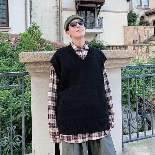 Mens Wool Vest Sweater Spring Autumn Warm Fashion Sleeveless Solid Spacious Soft V-neck Clothes Knitted Cotton Casual Coat