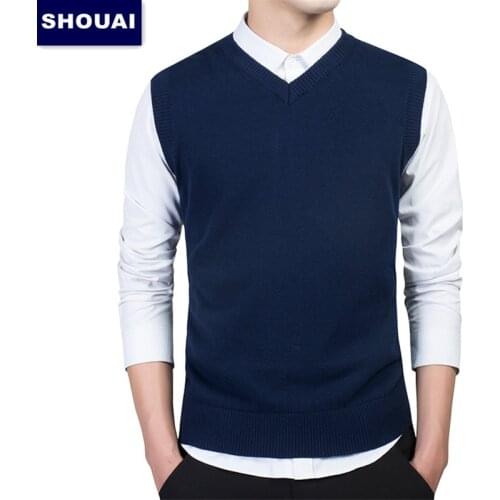 Mens vest sweater casual style wool knitted business mens sleeveless vest 4XL SHOUAI dark gray black dark blue light gray