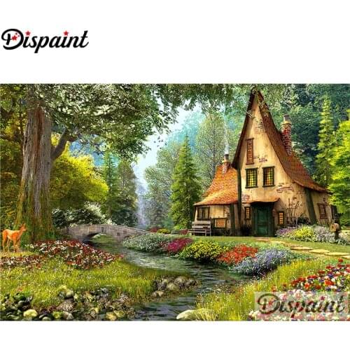 Dispaint Full Square/Round Drill 5D DIY Diamond Painting "Lakeside cottage" Embroidery Cross Stitch 5D Home Decor A10855