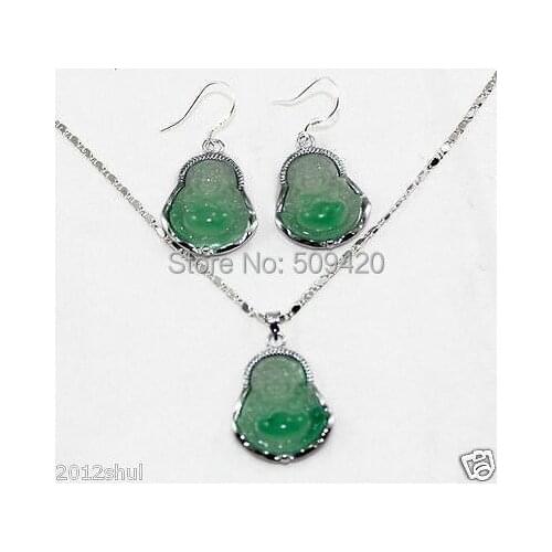 Wholesale jewe214>> charming real stone buddha earrings pendant necklace