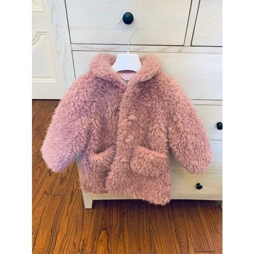 2021 Presale October 20th Ship Autumn Kids Thin Design Cotton-padded Pink White Jacket Girls Lambskin Coat 90-160