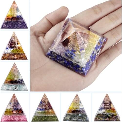 TUMBEELLUWA Chakra Gravel Orgonite Pyramid Energy Converter,Reiki Resin Metal Spiral Decorative Craft Jewelry for Good Luck Gift