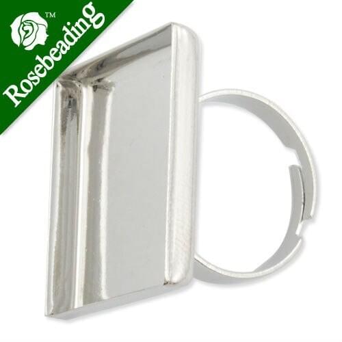 Rhodium plated Adjustable Ring Setting With 25*25 MM Square Pad,bezel ring blank,adjustable ring blanks,sold 40pcs per pkg