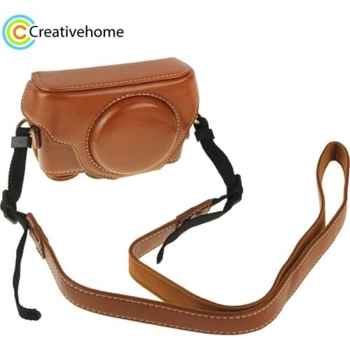 Retro Vintage Luxury Full Body PU Leather Digital Camera Bag Case For Sony RX100 M3 / M4 / M5 Camera Cover Cases with Strap