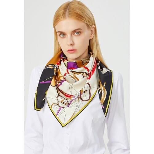 90cm Luxury 100% Twill Silk Brand Scarf Women Shawls Design Wheel Square Scarves Handmade Curled Hijab Scarf Fashion Bandana